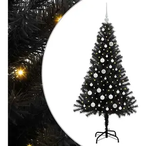 vidaXL Sapin de Noël avec 150 LED avec support Noir 150 cm PVC pas cher