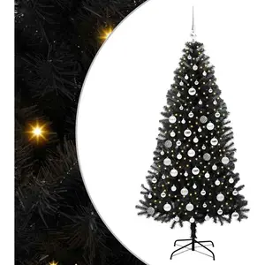 vidaXL Sapin de Noël avec 300 LED avec support Noir 180 cm PVC pas cher