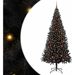 vidaXL Sapin de Noël avec 300 LED avec support Noir 210 cm PVC pas cher