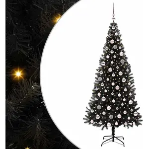 vidaXL Sapin de Noël avec 300 LED avec support Noir 210 cm PVC pas cher