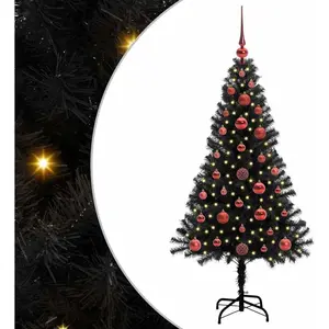 vidaXL Sapin de Noël avec 150 LED avec support Noir 120 cm PVC pas cher