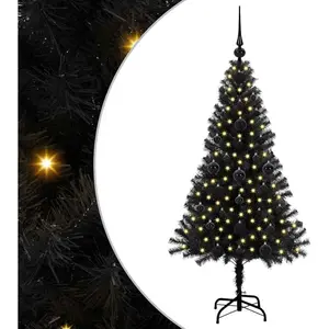 vidaXL Sapin de Noël avec 150 LED avec support Noir 120 cm PVC pas cher