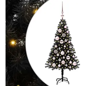 vidaXL Sapin de Noël avec 150 LED avec support Noir 120 cm PVC pas cher