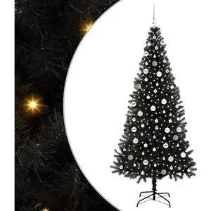 vidaXL Sapin de Noël avec 300 LED avec support Noir 210 cm PVC pas cher