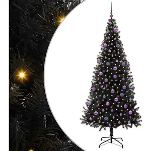 vidaXL Sapin de Noël avec 300 LED avec support Noir 210 cm PVC pas cher