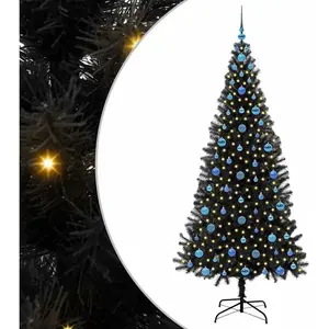vidaXL Sapin de Noël avec 300 LED avec support Noir 210 cm PVC pas cher