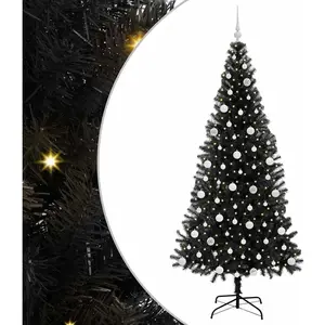 vidaXL Sapin de Noël avec 300 LED avec support Noir 210 cm PVC pas cher