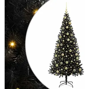 vidaXL Sapin de Noël avec 300 LED avec support Noir 210 cm PVC pas cher