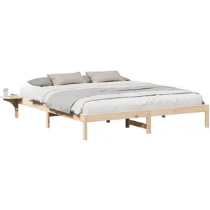 vidaXL Cadre de lit avec tables de chevet Marron 200 x 200 cm Marron pas cher