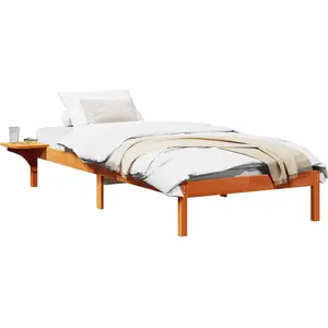 vidaXL Cadre de lit avec tables de chevet Marron 90 x 190 cm Brun cire pas cher