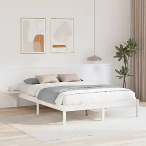 vidaXL Cadre de lit avec tables de chevet Blanc 160 x 200 cm Blanc pas cher