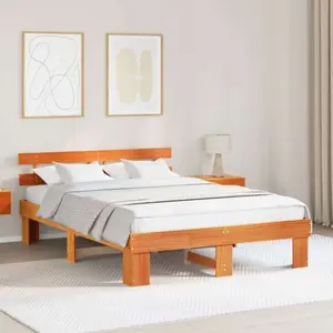 vidaXL Vidaxl Cadre De Lit Avec Tête De Lit Marron Ciré 160x200 Cm En Bois Massif De Pin pas cher