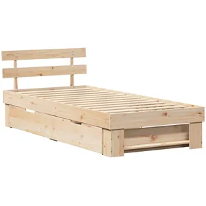 vidaXL Vidaxl Cadre De Lit Avec Tiroir Avec Tête De Lit Avec Stockage Marron 90 X 200 Cm Bois De Pin pas cher