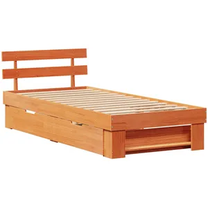 vidaXL Vidaxl Cadre De Lit Avec Tiroir Marron Cire 90 X 200 Cm Bois De Pin pas cher
