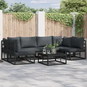 vidaXL Ensemble de canapé de jardin 7 pcs Noir 70 x 70 x 32 cm pas cher