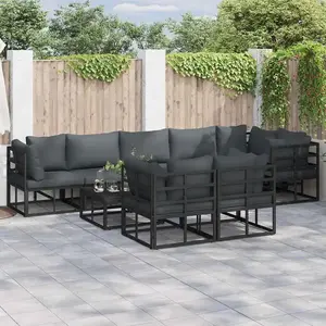 vidaXL Ensemble de canapé de jardin avec coussin 8 pcs Noir Aluminium pas cher