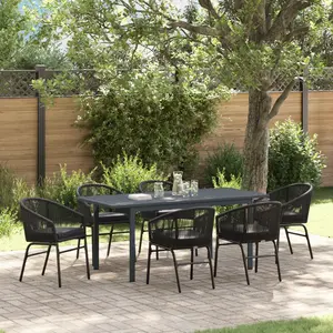 vidaXL Ensemble de salle à manger pour jardin 7 pcs Noir polyrotin pas cher