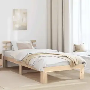 vidaXL Vidaxl Cadre De Lit En Bois De Pin Naturel Bois 75 X 190 Cm Cadre De Lit pas cher