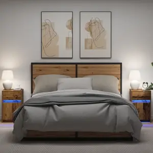 vidaXL Armoire de chevet LED 2 pcs Bois ancien 38 x 34 x 61 cm pas cher