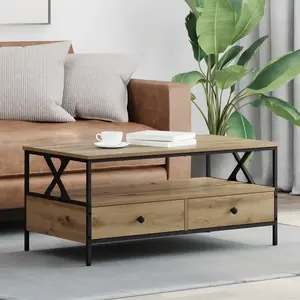 vidaXL Table basse chêne artisanal 100 x 51 x 45 cm Bois d'ingénierie pas cher