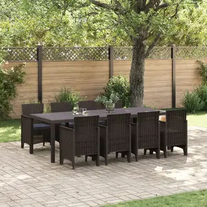 Comparateur de prix : vidaXL Vidaxl Ensemble Salle À Manger Jardin 9 Pièces Avec Coussins Marron Poly Rattan