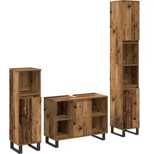 vidaXL Ensemble de mobilier de salle de bain avec étagère 3 pcs Marron pas cher