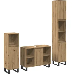 vidaXL Ensemble de mobilier de salle de bain avec porte 3 pcs Marron pas cher