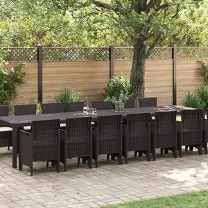 vidaXL Ensemble de salle à manger de jardin de 15 pièces avec coussins Marron Poly rotin pas cher