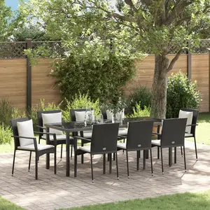 vidaXL Vidaxl Ensemble De Salle À Manger De Jardin 9 Pièces Avec Coussins Noir Poly Rattan pas cher
