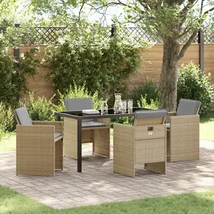 vidaXL Ensemble de salle à manger pour jardin 5 pcs Beige polyrotin pas cher