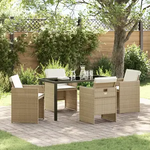 vidaXL Ensemble de salle à manger pour jardin 5 pcs Beige polyrotin pas cher