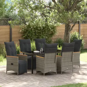 vidaXL Vidaxl Ensemble De Dîner De Jardin De 7 Pièces Avec Coussins Gris Rattan Pe pas cher