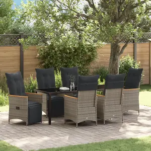 vidaXL Ensemble de Salle à Manger de Jardin de 7 Pièces avec Coussins Gris Poly Rattan pas cher