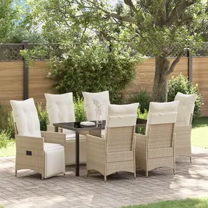 vidaXL Vidaxl Ensemble De Salle À Manger De Jardin De 7 Pièces Avec Coussins Beige Polyrotin pas cher