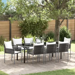vidaXL Vidaxl Ensemble De Salle À Manger De Jardin 9 Pièces Avec Coussins Marron Poly Rattan pas cher