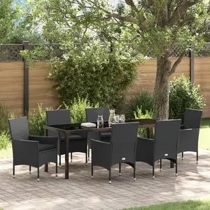 vidaXL Vidaxl Ensemble De Salle À Manger De Jardin 7 Pièces Avec Coussins En Rotin Synthétique Noir, Vidaxl Table De Jardin Noire 200x80x73 Cm En Verre Trempé pas cher