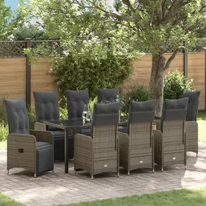 vidaXL Ensemble de salle à manger pour jardin 9 pcs Beige polyrotin pas cher