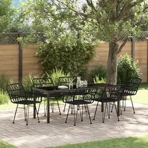 vidaXL Vidaxl Ensemble De Dîner De Jardin 7 Pièces Rattan Poly Noir pas cher
