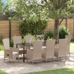 vidaXL Ensemble de salle à manger pour jardin 9 pcs Beige polyrotin pas cher