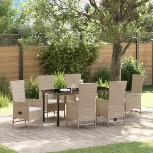vidaXL Vidaxl Ensemble De Salle À Manger De Jardin 7 Pièces Avec Coussins Beige Poly Rattan pas cher