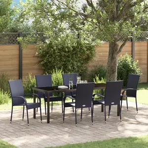 vidaXL Vidaxl Ensemble De Salle À Manger De Jardin 7 Pièces En Rattan Poly Noir pas cher