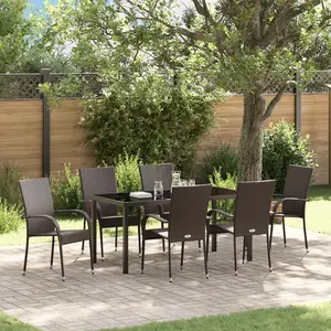 Comparateur de prix : vidaXL Vidaxl Ensemble De Repas De Jardin 7 Pièces Marron En Rotin Poly