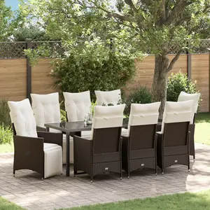 vidaXL Ensemble de salle à manger pour jardin 9 pcs Marron polyrotin pas cher