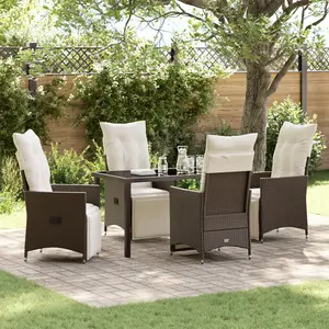 vidaXL Vidaxl Ensemble De 5 Pièces De Salle À Manger De Jardin Avec Coussins Marron En Poly Rattan pas cher