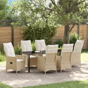 vidaXL Ensemble de salle à manger pour jardin 7 pcs Beige polyrotin pas cher
