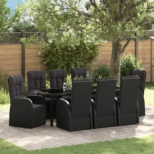 vidaXL Ensemble de salle à manger pour jardin 9 pcs Noir polyrotin pas cher