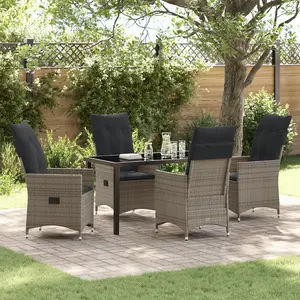 vidaXL Ensemble de jardin 5 pièces avec coussins en poly rattan gris pas cher