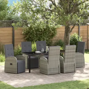 vidaXL Vidaxl Ensemble De Salle À Manger De Jardin De 7 Pièces Avec Coussins Gris En Rattan Synthétique pas cher