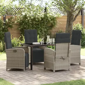 vidaXL Vidaxl Set De Jardin 5 Pièces Avec Coussins En Rotin Gris Clair, Vidaxl Table Noire 140x80x73 Cm En Verre Trempé pas cher