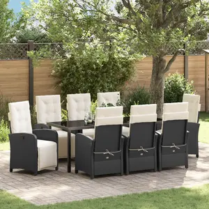 vidaXL Ensemble de salle à manger pour jardin 9 pcs Noir polyrotin pas cher